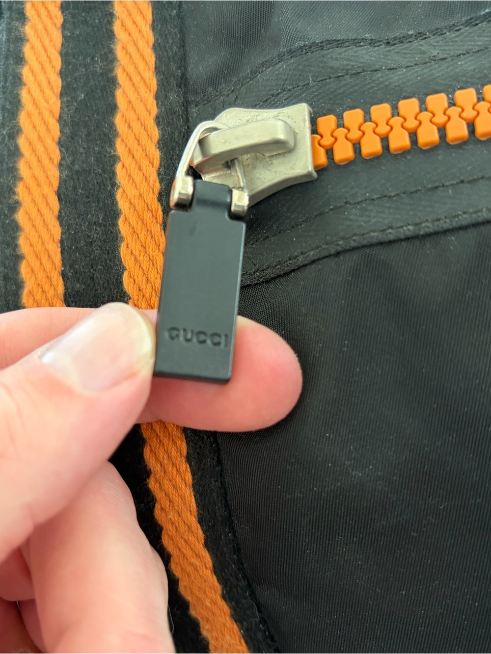 Gucci Black Canvas Duffel with Orange Trim and Striped Handles - Picture 2 of 12